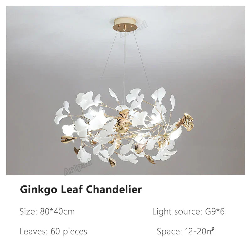 DecorBites™ Ginkgo Leaves Chandelier: Nordic Luxury Pendant Lamp for Hotel, Stairs, Living Room