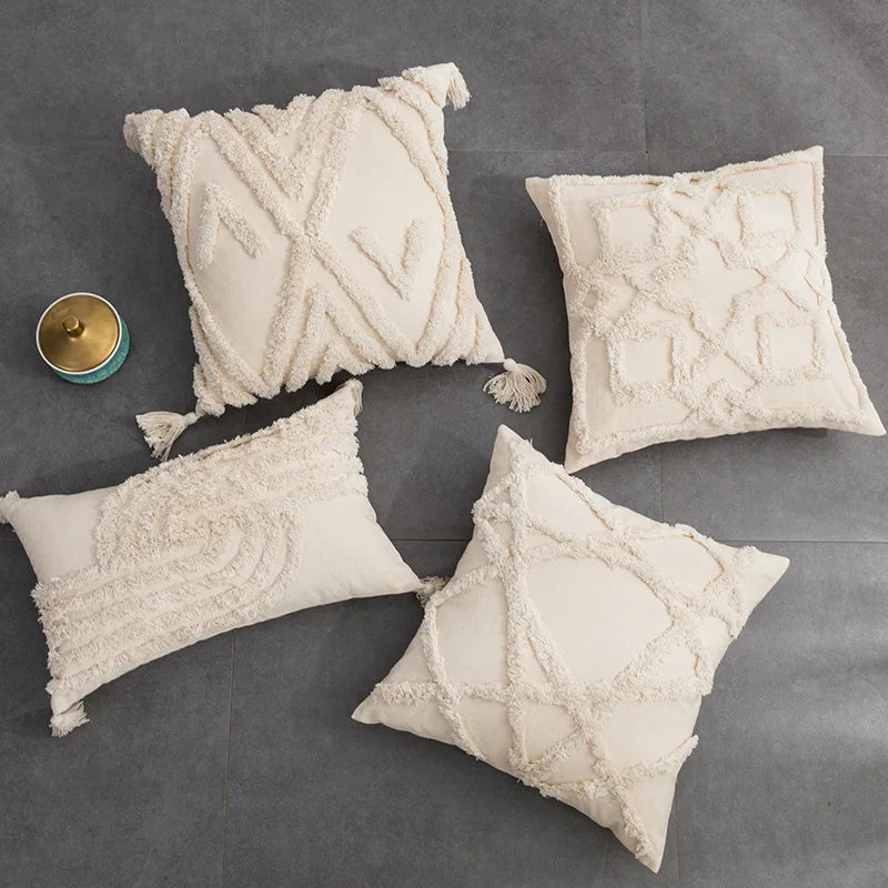 DecorBites™ Geometric Tufted Fringed Cushion Cover for Stylish Home Decor