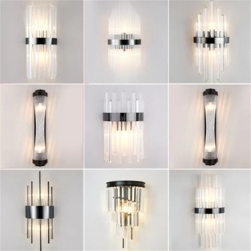 DecorBites™ Black Gold Crystal Wall Lights Modern LED Sconce for Bedroom Living Room