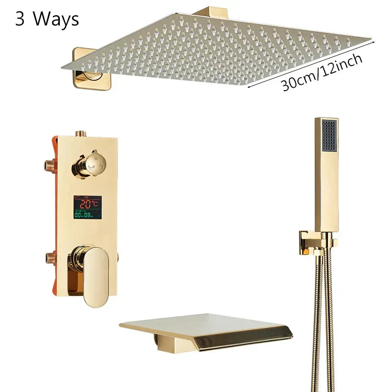 DecorBites™ Black Digital Shower Faucet Set with Rainfall Head and All-Metal Mixer Display