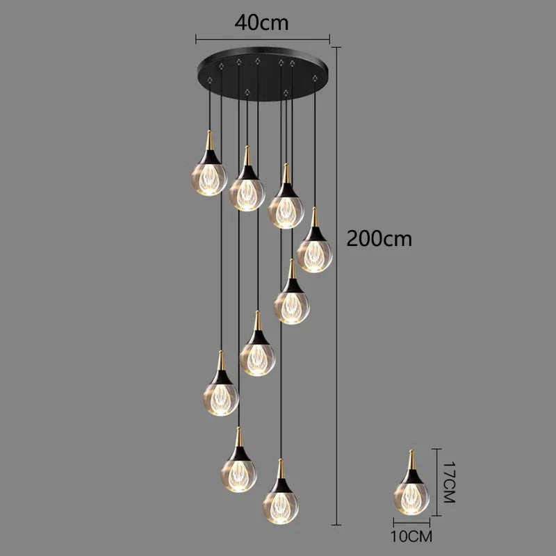 DecorBites™ Crystal Chandelier Stair Pendant Lamp Living Room Interior Lighting