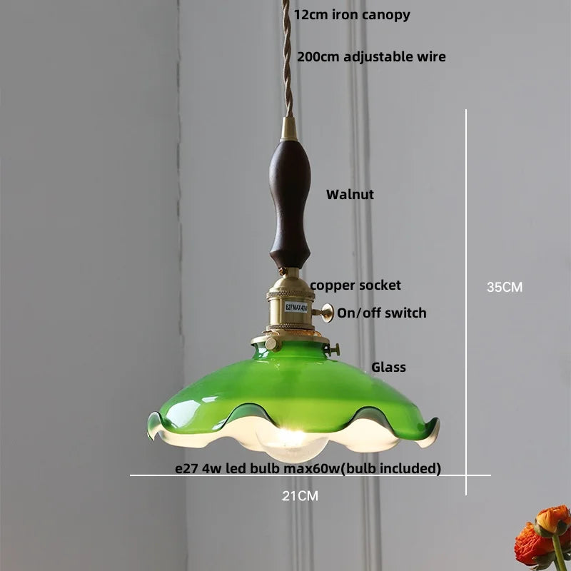 DecorBites™ Green LED Pendant Lights E27 Knob Switch Kitchen Living Room Hanging Lamps