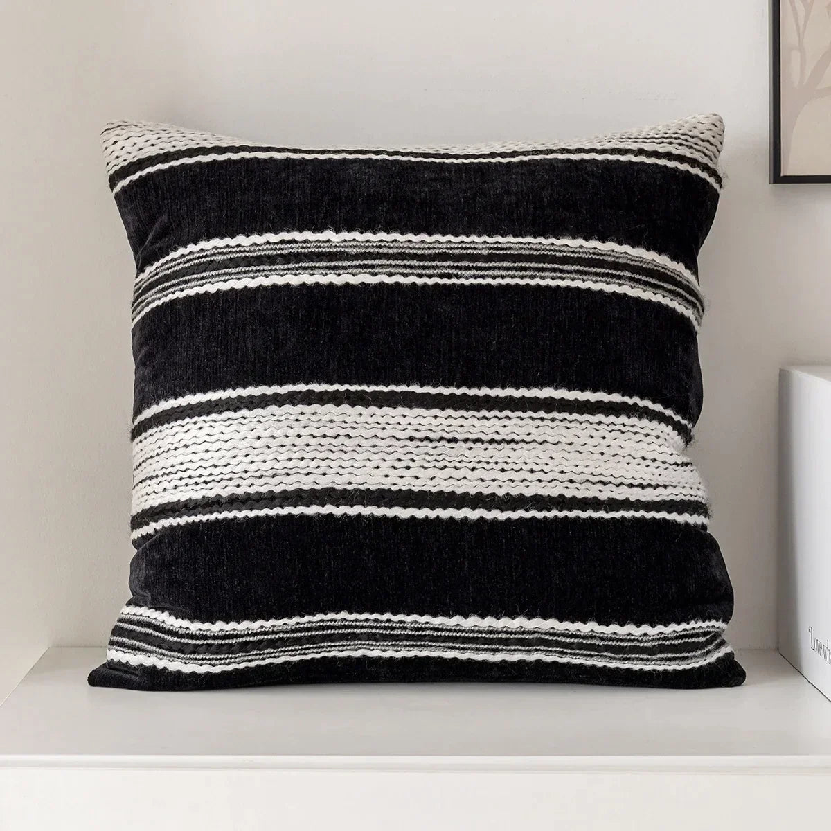 DecorBites™ Geometric Jacquard Embroidered Pillow Cover in Modern Minimalist Black and White Style