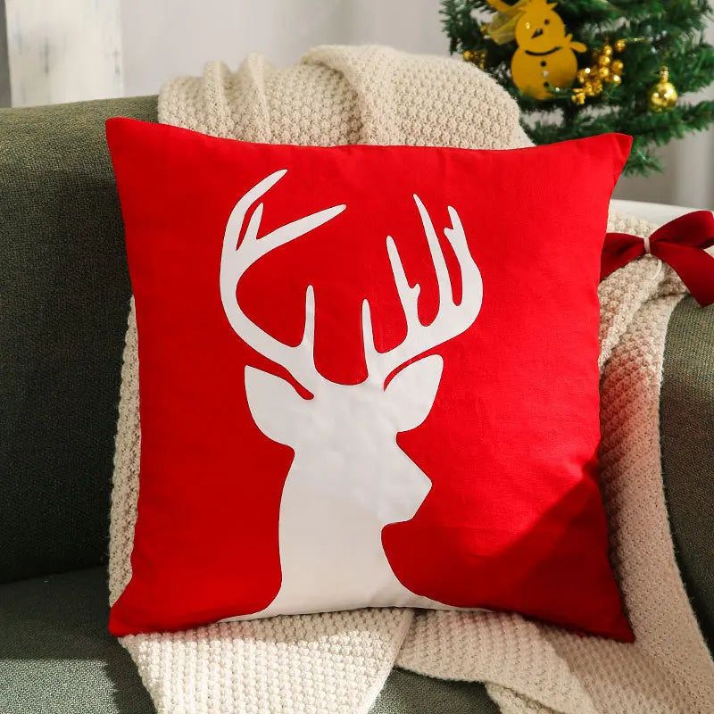 DecorBites™ Christmas Patchwork MerryChristmas Cushion Cover Embroidered Velvet Home Decor
