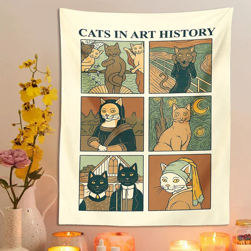 DecorBites™ Cat Art Tapestry Wall Hanging Tarot Psychedelic Hippie Home Decor