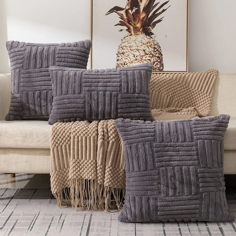 DecorBites™ Boho Faux Fur Plush Throw Pillow Covers, Cream White Luxury Soft Fluffy Decorative Pillowcase