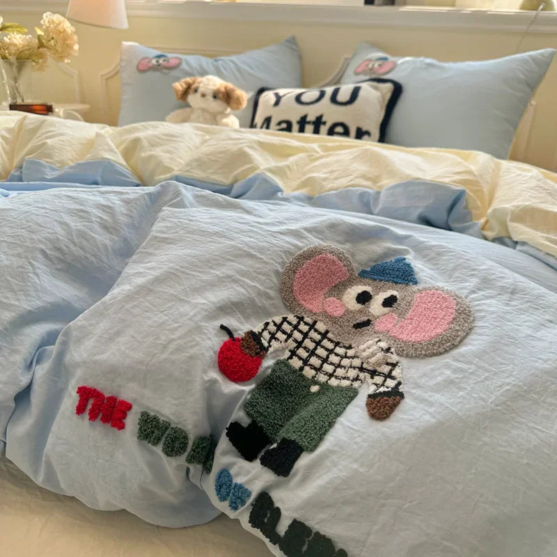 DecorBites™ Cartoon Embroidery Jacquard Comforter Sets | Washed Cotton | Soft Skin-Friendly Bed Linen