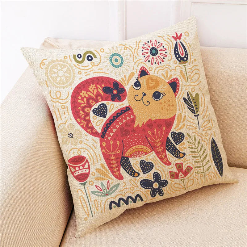 DecorBites™ Cat Design Linen Pillowcase 45x45cm for Home Decor and Cushion Covers