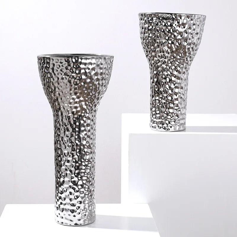 DecorBites™ Golden Ceramic Geometric Honeycomb Vase - Home Decoration Accessory