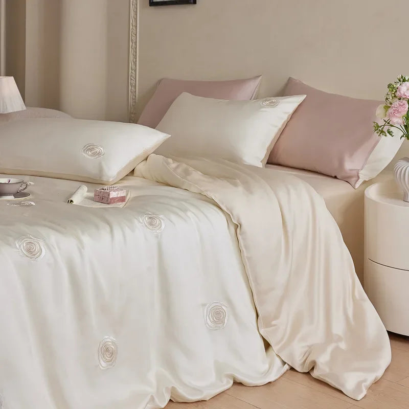 DecorBites™ Cartoon Embroidery Comforter Set with Silky Cooling Touch Fitted Sheet - Luxury Rayon Bedding Set