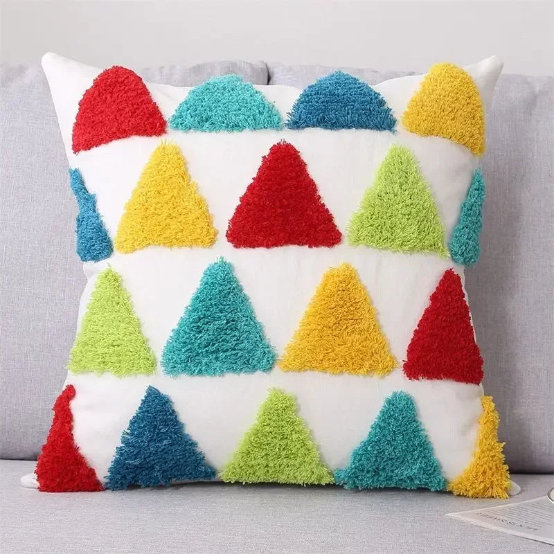 DecorBites™ Geometric Tufted Tassel Cushion Cover Cotton Canvas Fall Pillow Cover