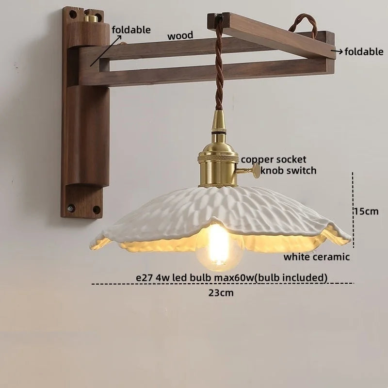 DecorBites™ Ceramic Walnut Wall Sconce with Knob Switch for Bedroom Living Room