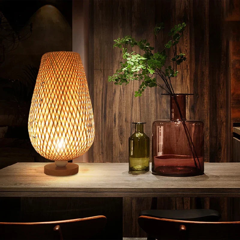 DecorBites™ Bamboo Table Lamp Handmade Bedroom Living Room Decor Wood Light