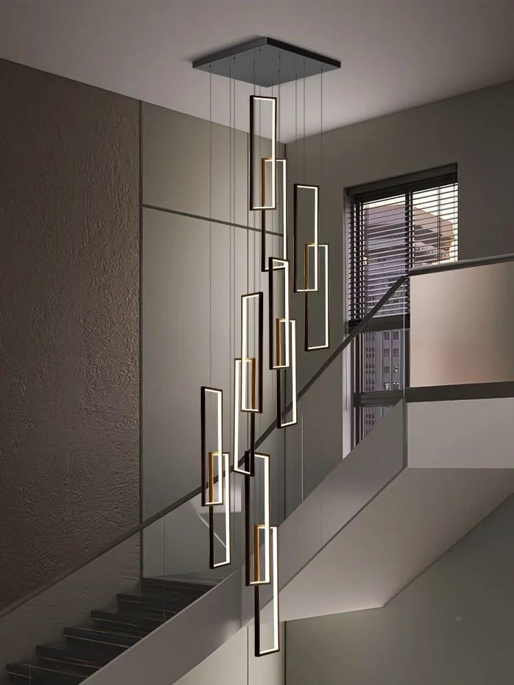 DecorBites™ LED Stair Chandelier: Luxury Loft Geometry Pendant Lamps for Modern Living