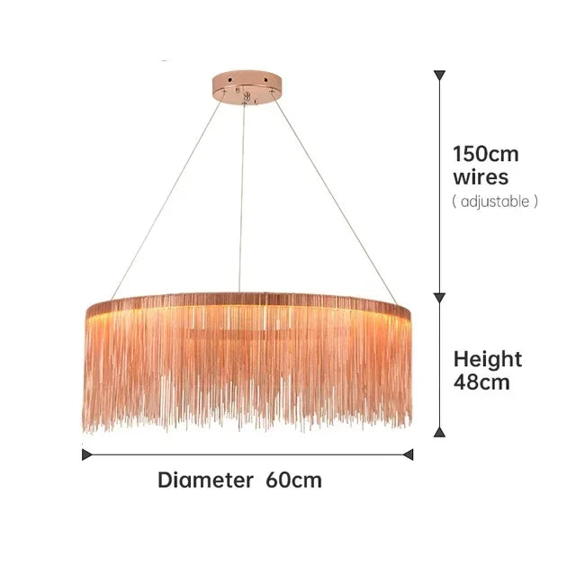 DecorBites™ LED Aluminum Tassel Chandelier: Modern Dimmable Light for Living Room, Hotel, Hall