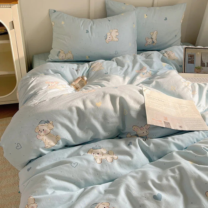 DecorBites™ Cartoon Pattern 100% Cotton Bedding Set - Single Double Size Soft Fitted Sheet, Cozy & Breathable
