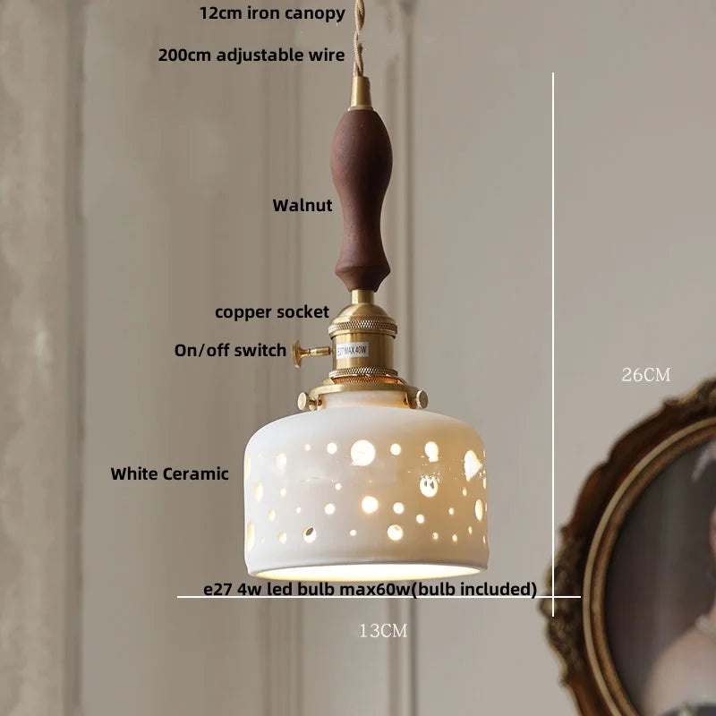 DecorBites™ Clear Glass LED Pendant Light Fixture Wood Hanging Lamp