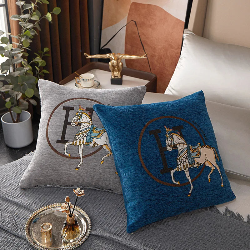 DecorBites™ Horse Embroidered Jacquard Chenille Pillow Cover 45*45cm Home Decor Office Sofa