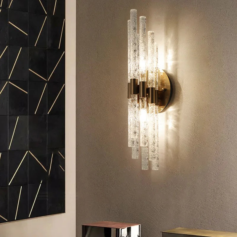 DecorBites™ Gold Metal Glass Wall Sconce, Elegant E14 Bulb Foyer Bedroom Dining Room Lamp