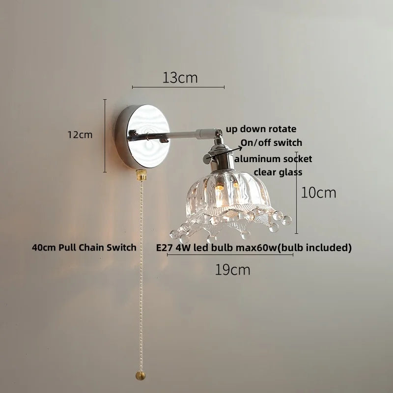 DecorBites™ Clear Glass LED Wall Lamp Pull Chain Switch Modern Up Down Rotatable Stair Light Fixtures