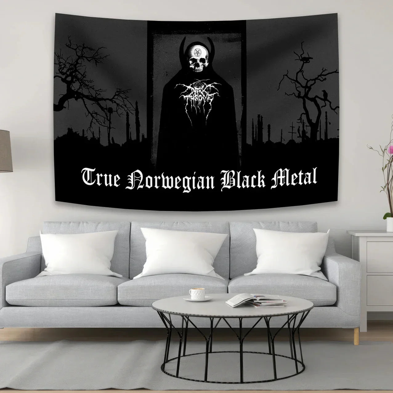 DecorBites™ Black Metal Hippie Hotel Tapestry Flag for Bohemian Bedroom Art