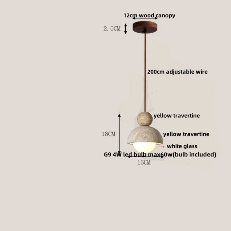 DecorBites™ Glass Ball Pendant Light - Adjustable Wire, LED, Yellow Travertine White, Dining Room
