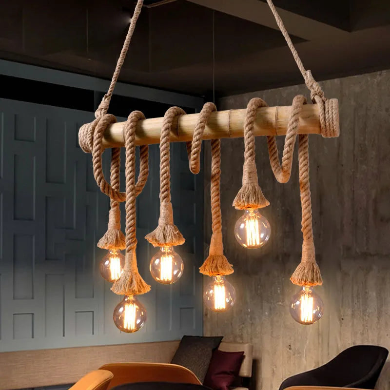 DecorBites™ Bamboo Hemp Rope Pendant Lights | Retro Restaurant Bar Decor Hanging Lamps