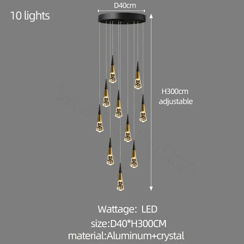 DecorBites™ Crystal Chandelier for Stairwell and Living Room Dimming Lighting
