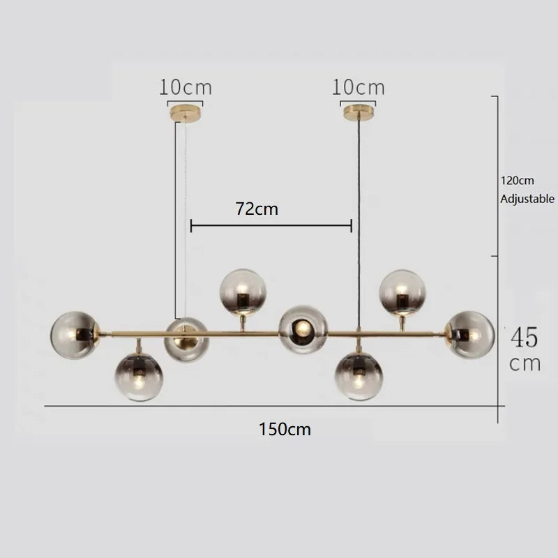 DecorBites™ Brass Chandelier with Black Art Glass Ball - Minimalist Living Room Dining Decor