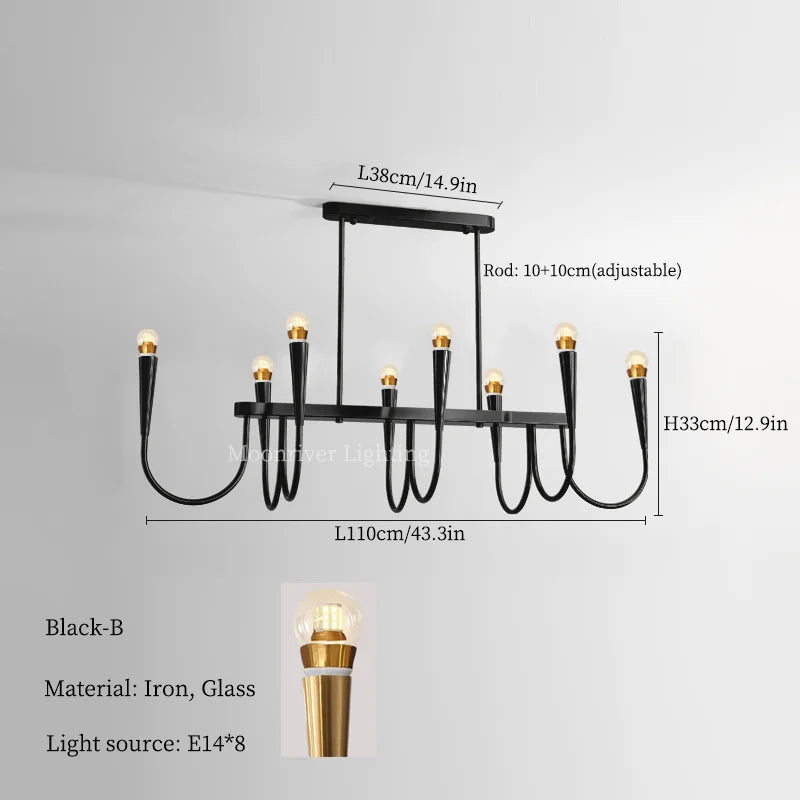 DecorBites™ Black Pendant Chandelier: Luxury French Style Candle Hanging Light for Kitchen Island