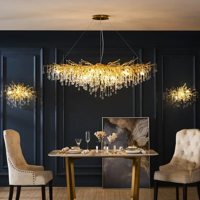 DecorBites™ Crystal LED Living Room Chandelier, Modern Luxury Water Drop Pendant Lamp