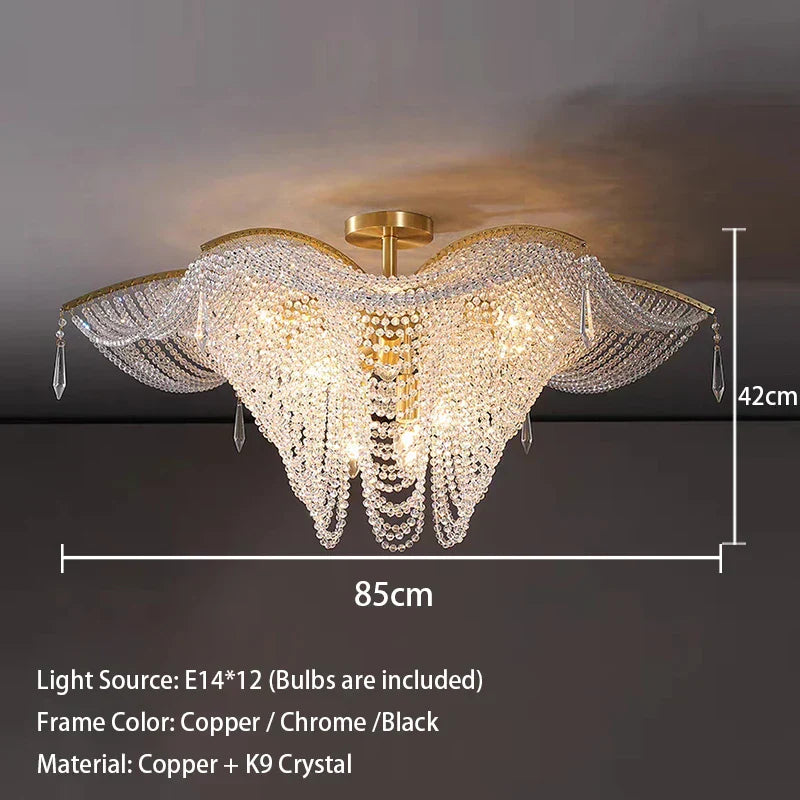 DecorBites™ Butterfly Crystal Bead Large Ceiling Chandelier for Living Room Dimmable Lighting