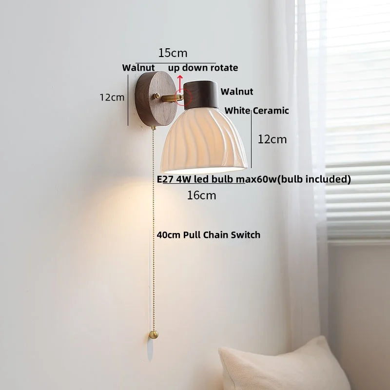 DecorBites™ Ceramic Walnut Wood Wall Light - Modern Nordic Bar Reading Bedside Lamp