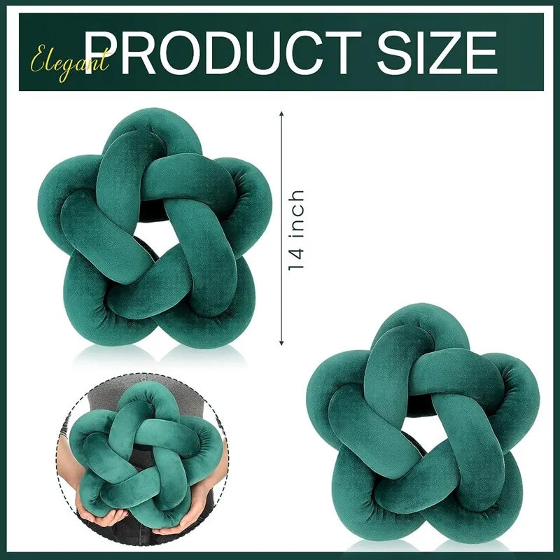DecorBites™ Green Star Knotted Lumbar Cushion - Handmade Stuffed Throw Pillow