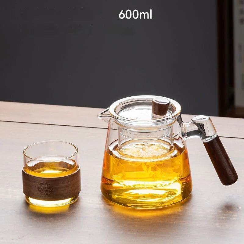 DecorBites™ Glass Teapot Set with Teacup, Kung Fu Style, Pyrex Tea Maker, Flower Pattern