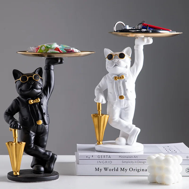 DecorBites™ Bulldog Resin Statue Tray: Home Decor Sculpture Figurine Study Room Ornament