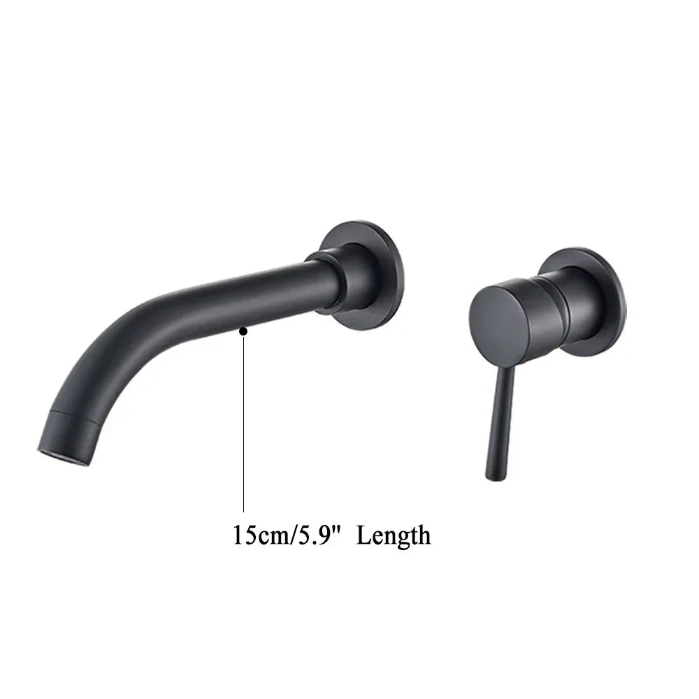 DecorBites™ Gold Brass Bathroom Faucet with Modern Lever Handle, Wall Mount Sink Tap