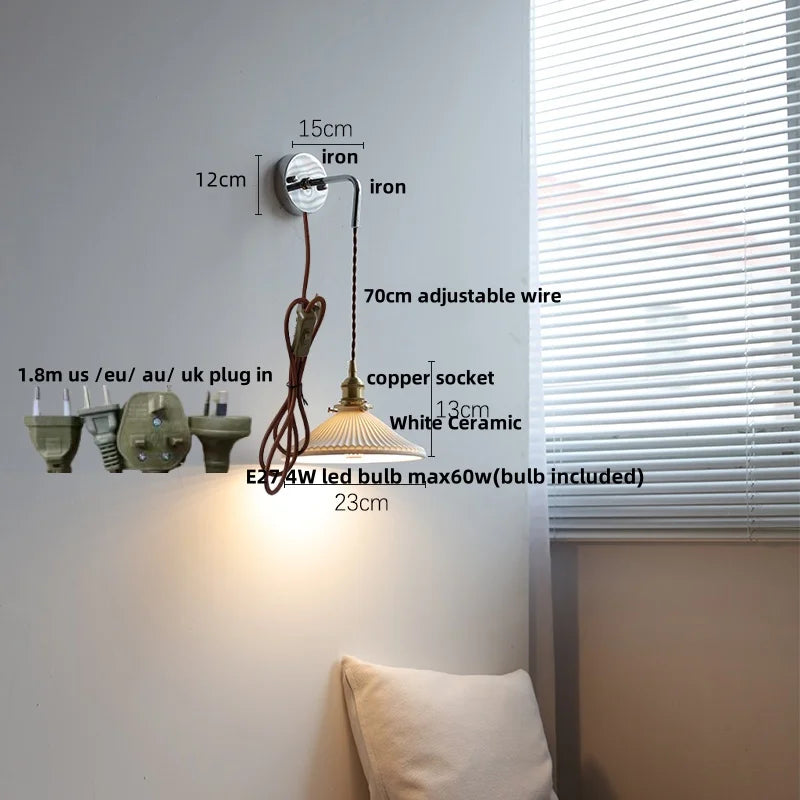 DecorBites™ Ceramic LED Wall Sconce Pull Chain Switch, Modern Nordic Bathroom Mirror Light