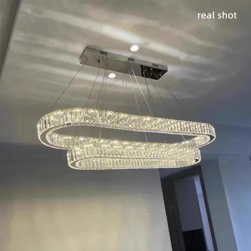 DecorBites™ Crystal LED Chandelier: Modern Luxury Lighting for Living & Dining Room