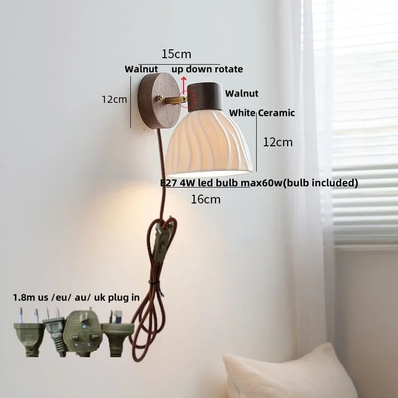 DecorBites™ Ceramic Walnut Wood Wall Light - Modern Nordic Bar Reading Bedside Lamp