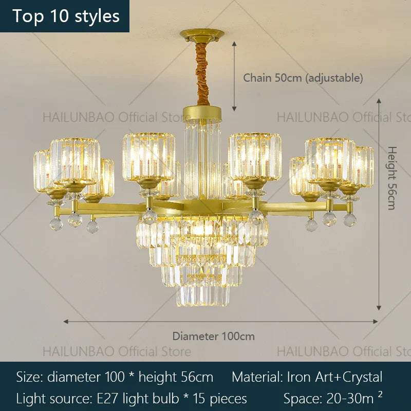 DecorBites™ Crystal Chandelier: Elegant Light Luxury Villa Bedroom Living Room Lamp