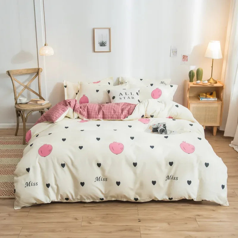 DecorBites™ Cartoon Print Bedding Set - Queen/King Size Duvet Cover, Sheets, Pillowcases