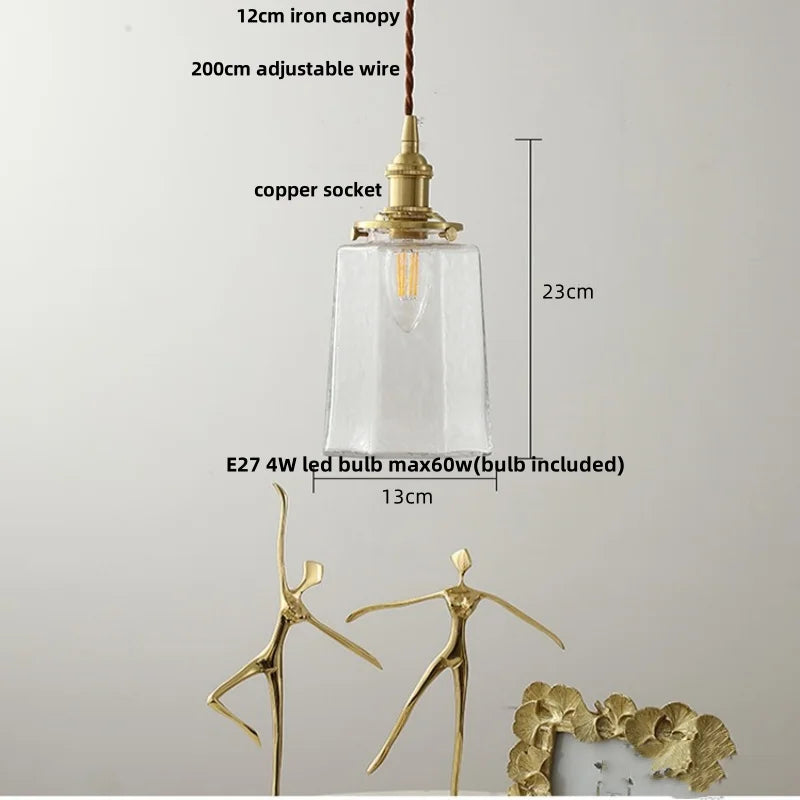 DecorBites™ Copper Canopy LED Pendant Light Fixture Green Glass Hanging Lamp
