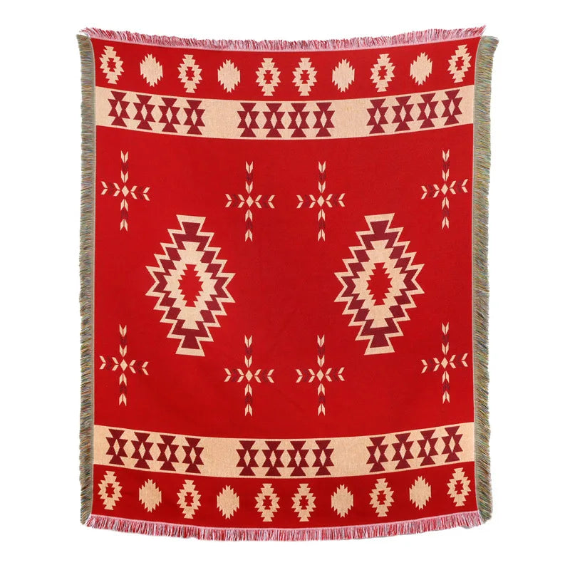 DecorBites™ Beach Blanket Sofa Cover - American Country Plaid Blanket - Cotton Tassel Throw Tapestry