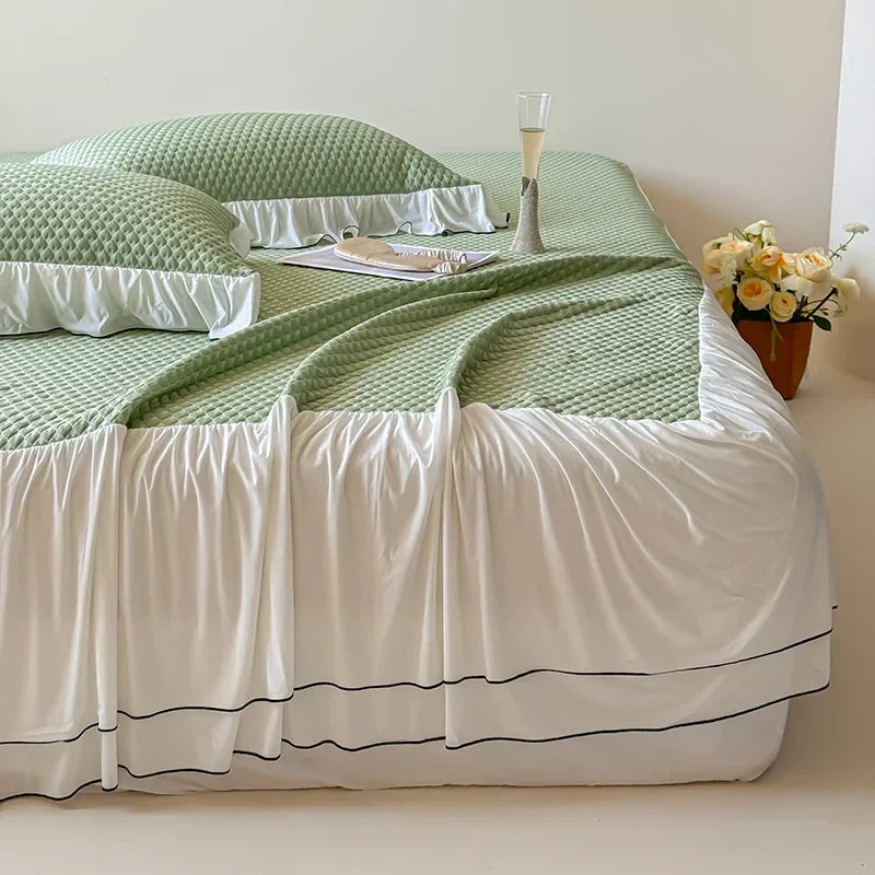 DecorBites™ Cool Feeling 3-Piece Bedding Set - Solid Color Bedskirt, Bedspreads, Sheets & Pillowcases