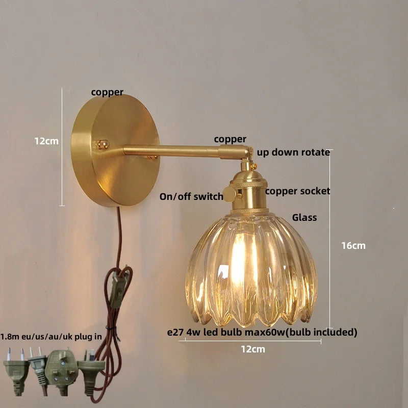 DecorBites™ Clear Glass LED Wall Lights Up Down Rotate Copper Nordic Sconce Fixtures