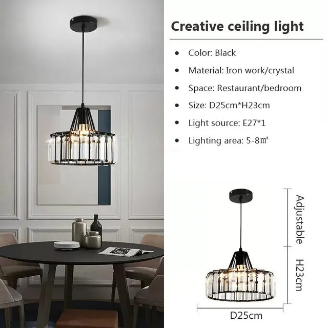 DecorBites™ Crystal LED Pendant Light: Retro Gold Lampshade for Living Room, Bedroom, Dining Room