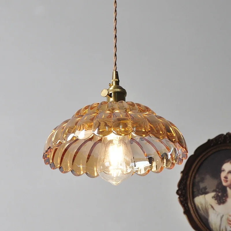 DecorBites™ Amber Flower Glass Pendant Light LED Kitchen Decor Home Reading Room