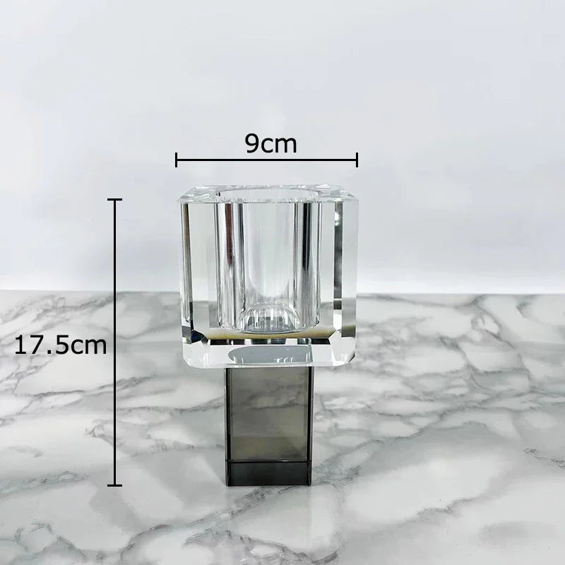 DecorBites™ Geometric Square Glass Vase Artificial Flowers Modern Floral Arrangement