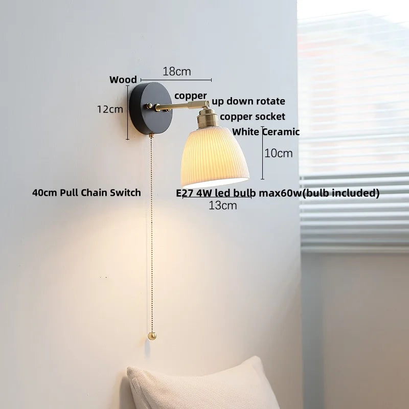 DecorBites™ Copper LED Wall Lights Pull Chain Switch Modern Bedside Lamp